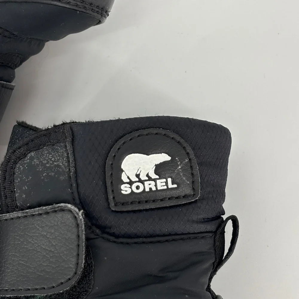 Sorel Whitney II Strap Waterproof Boot Black/Sea Salt Kids Size 9 Insulated Snow
